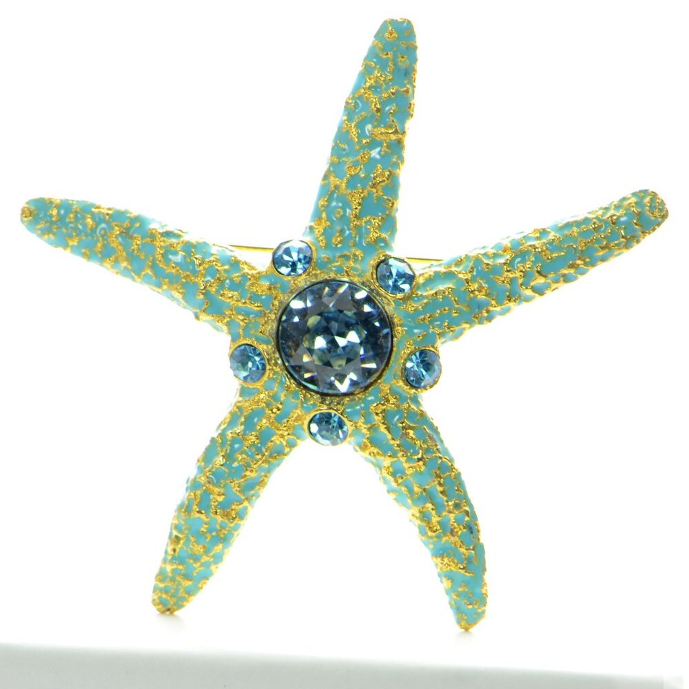 Vintage Kenneth Jay Lane KJL Enamel & Crystal Starfish Pin Brooch
